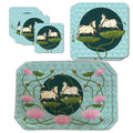 Placemats, Coaster and Trivet Set - Pichwai Cow Art with Lotus Flowers