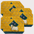 Placemats, Coaster and Trivet Set - Pichwai Cow Art Lotus Flowers & Bells