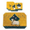 Placemats, Coaster and Trivet Set - Pichwai Cow Art Lotus Flowers & Bells