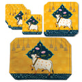 Placemats, Coaster and Trivet Set - Pichwai Cow Art Lotus Flowers & Bells