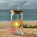 Glass Tumbler Colorful Daisy Print