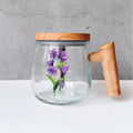 Self Stirring Glass Coffee Mug- Purple Flower