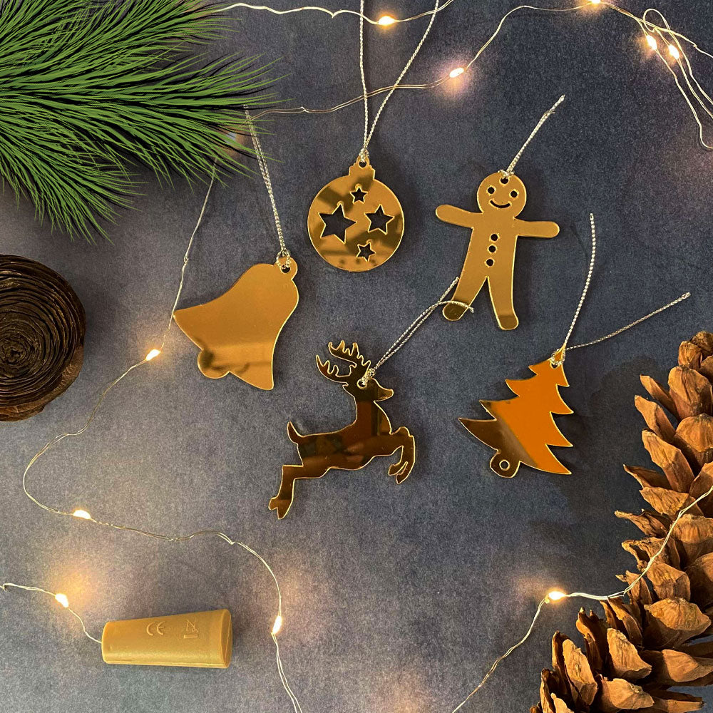 Golden Christmas Ornaments - Set of 5 | gingercrush.com