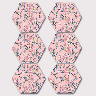 Placemats, Coaster and Trivet Set - Peach Floral Pattern
