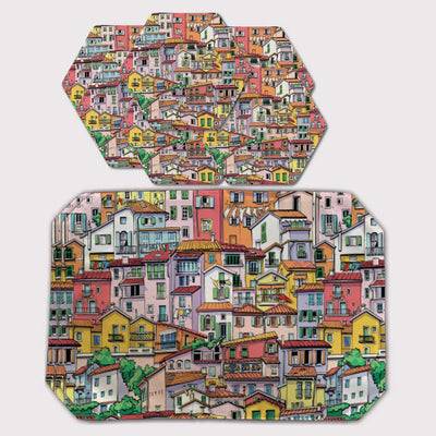 Placemats, Coaster and Trivet Set - Colourful Houses