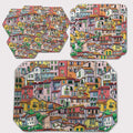 Placemats, Coaster and Trivet Set - Colourful Houses