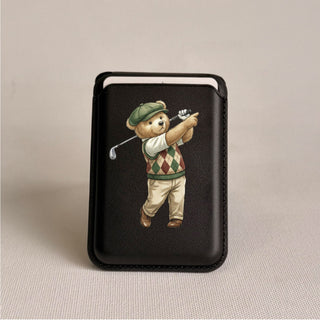 Magnetic Leatherite Phone Wallet - Golfer Teddy