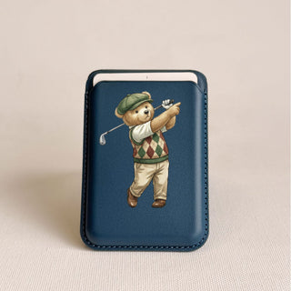 Magnetic Leatherite Phone Wallet - Golfer Teddy
