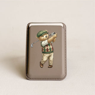 Magnetic Leatherite Phone Wallet - Golfer Teddy