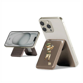 Magnetic Leatherite Phone Wallet - Golfer Teddy