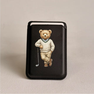 Magnetic Leatherite Phone Wallet - Golf Teddy