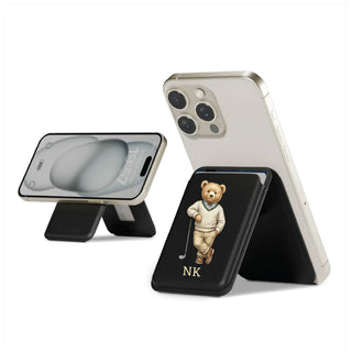 Magnetic Leatherite Phone Wallet - Golf Teddy