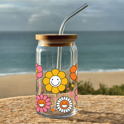 Glass Tumbler Colorful Daisy Print