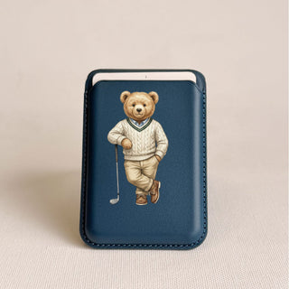 Magnetic Leatherite Phone Wallet - Golf Teddy