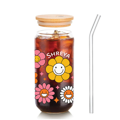 Glass Tumbler Colorful Daisy Print