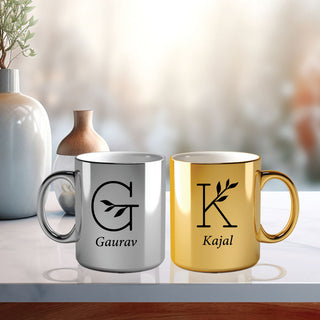 Metallic Color Couple Mugs - Initial And Name