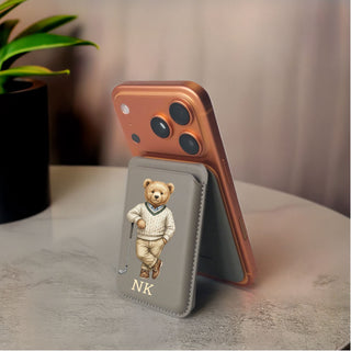 Magnetic Leatherite Phone Wallet - Golf Teddy