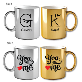 Metallic Color Couple Mugs - Initial And Name