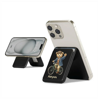 Magnetic Leatherite Phone Wallet - Cycling Teddy