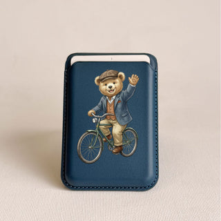 Magnetic Leatherite Phone Wallet - Cycling Teddy
