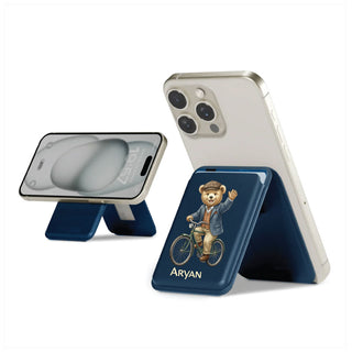 Magnetic Leatherite Phone Wallet - Cycling Teddy