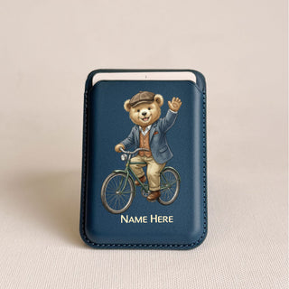 Magnetic Leatherite Phone Wallet - Cycling Teddy