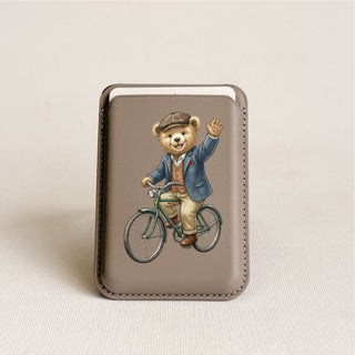 Magnetic Leatherite Phone Wallet - Cycling Teddy