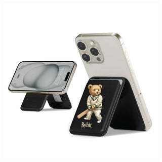 Magnetic Leatherite Phone Wallet - Cricket Teddy