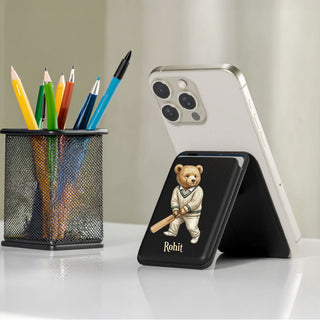 Magnetic Leatherite Phone Wallet - Cricket Teddy