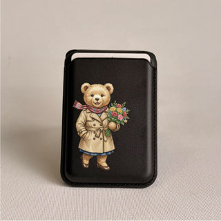 Magnetic Leatherite Phone Wallet - Personalised Teddy with Flowers
