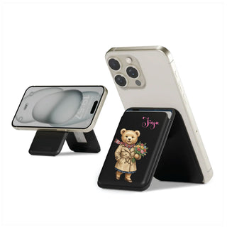 Magnetic Leatherite Phone Wallet - Personalised Teddy with Flowers