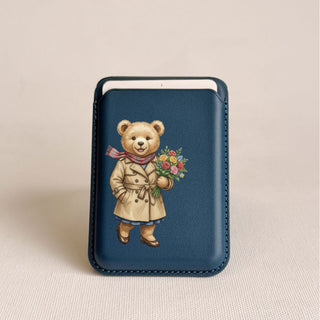 Magnetic Leatherite Phone Wallet - Personalised Teddy with Flowers