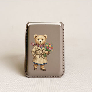 Magnetic Leatherite Phone Wallet - Personalised Teddy with Flowers