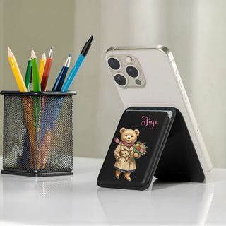 Magnetic Leatherite Phone Wallet - Personalised Teddy with Flowers