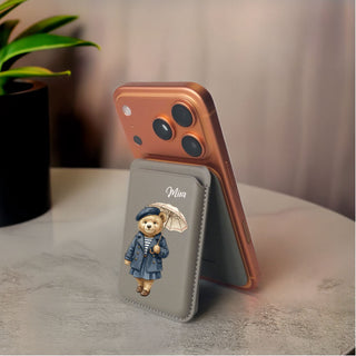Magnetic Leatherite Phone Wallet - Umbrella Teddy