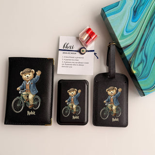 Personalised Rakhi Gift Box – Passport Cover, MagSafe Mobile Wallet & Luggage Tag
