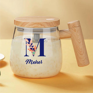 Initial & Name Self Stirring Glass Coffee Mug