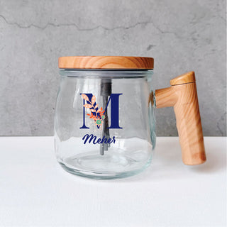 Initial & Name Self Stirring Glass Coffee Mug