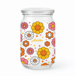 Glass Jar - Your Name Colorful Daisy Print