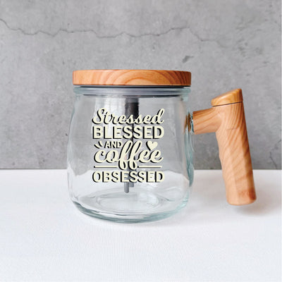 Self Stirring Glass Coffee Mug-Stressed Blessed
