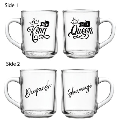 Glass Mug Set of 2 - King & Queen
