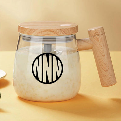 Self Stirring Glass Coffee Mug - Monogram