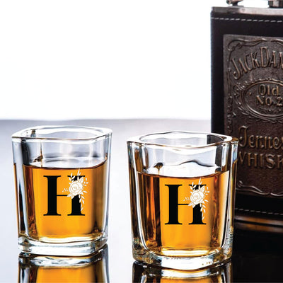 Shot Glass - Flower Initial Set of 2