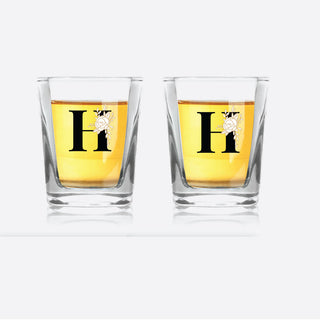 Shot Glass - Flower Initial Set of 2
