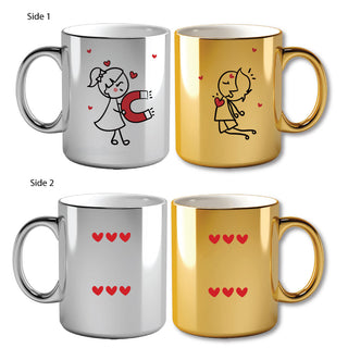 Metallic Color Couple Mugs - Love Magnet