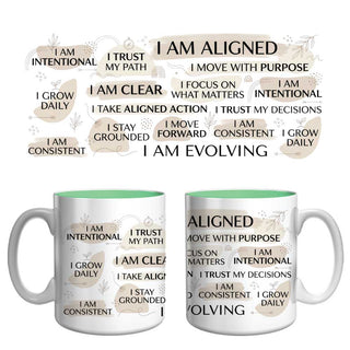 I Am Aligned Affirmation Mug | Mindful Growth & Intentional Living Coffee Mug