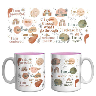 Grounded & Balanced Affirmation Mug | Mindfulness, Resilience & Inner Peace Coffee Mug