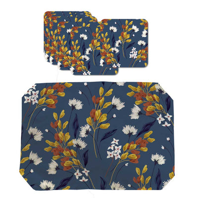 Placemats, Coaster and Trivet Set - Blue Floral Pattern