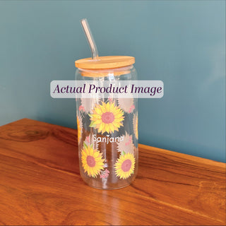 Glass Tumbler- Sunflower Print with Name