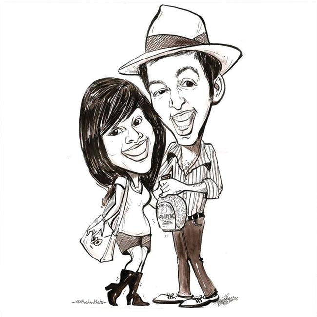 Black Pen Caricature for 2 Persons